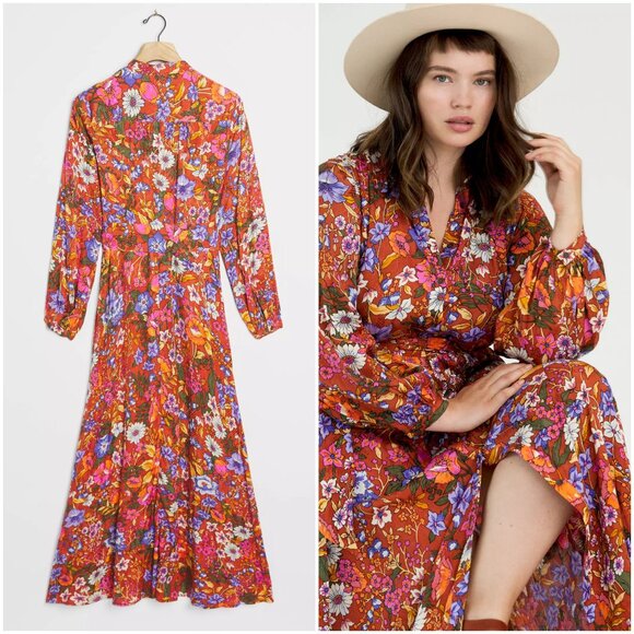 Anthropologie Vale Maxi Dress size XS petite XSP shirtdress retro floral - Picture 3 of 11